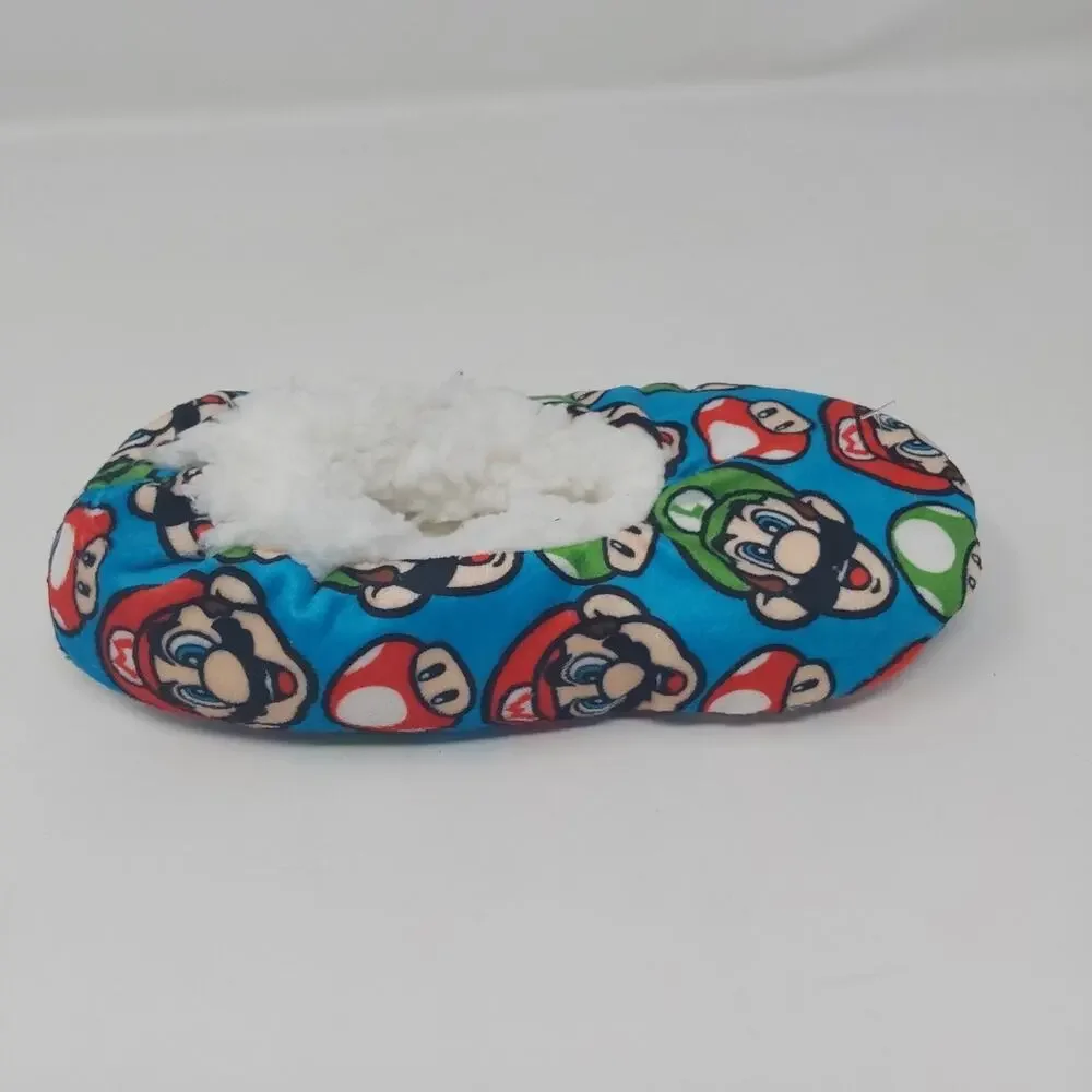 Nintendo Super Mario Luigi Plush Sherpa Slippers Kids Blue Cozy House Shoes 8-13